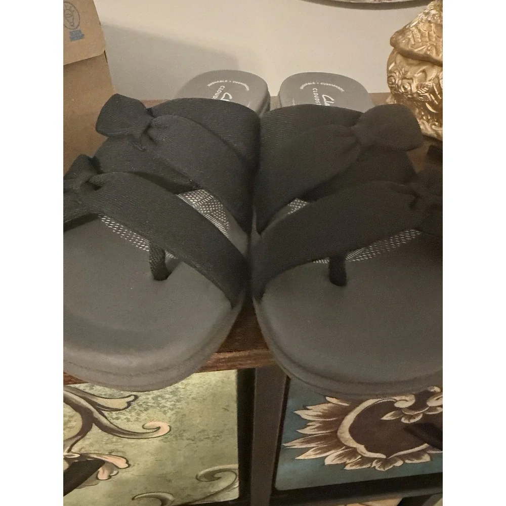 Clarks Cloudsteppers Breeze Rae Cam Black Gray Sandals Womens Size 8 M NWB